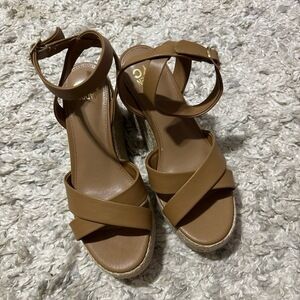 Madden NYC Wedge Sandals Womens 8 Tan Brown Espadrille Ankle Strap Summer Casual